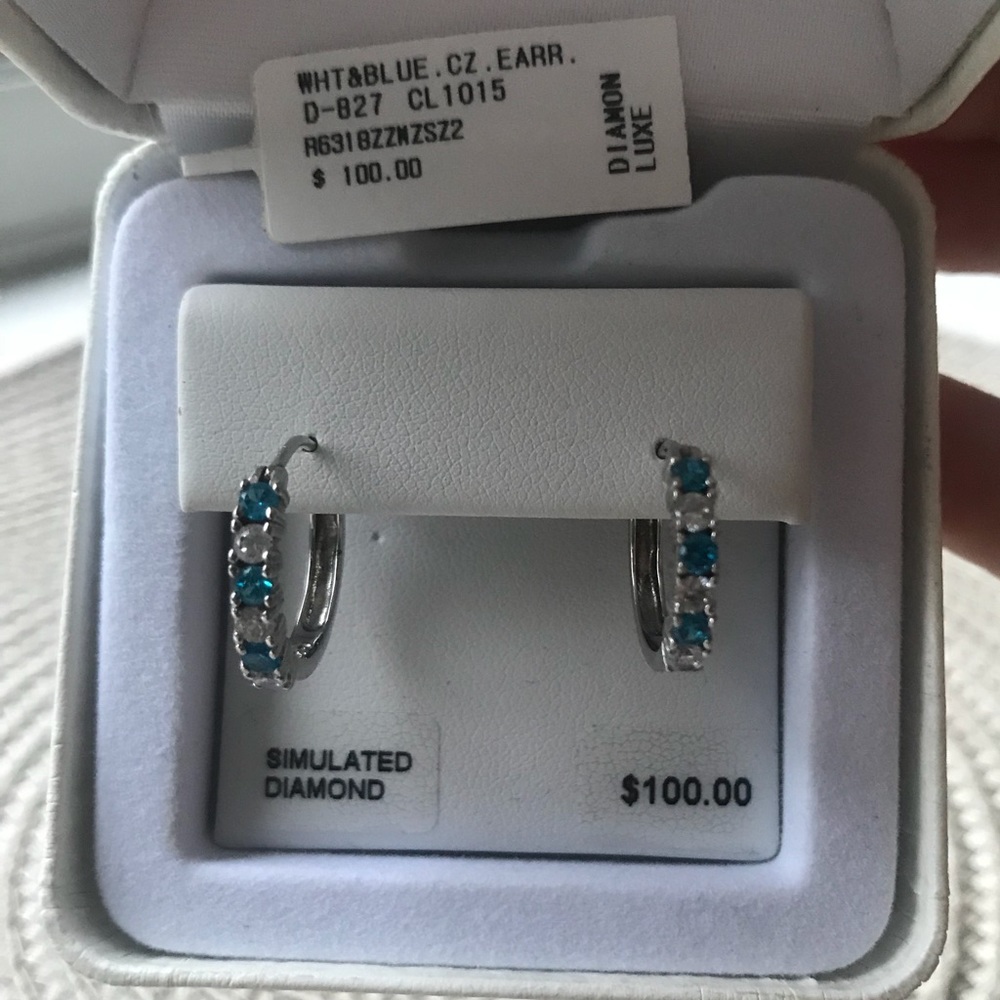 CZ earrings white and blue